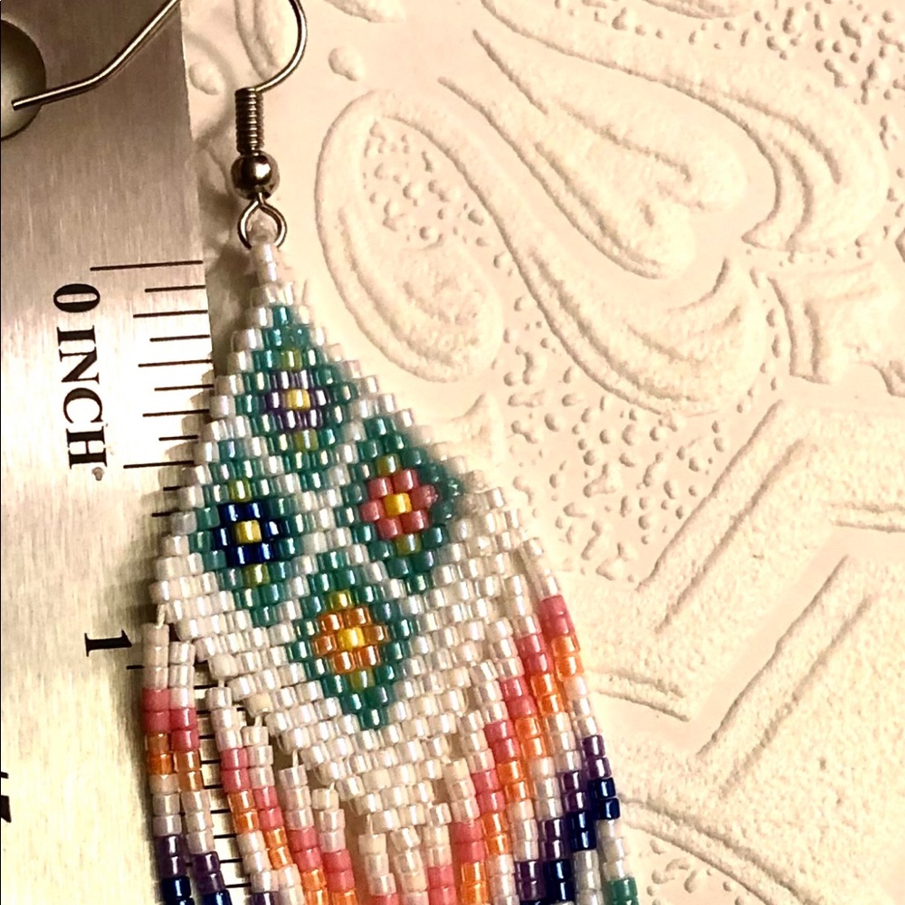 Hand made beaded tribal fringe earring’s nickel free - Picture 6 of 6